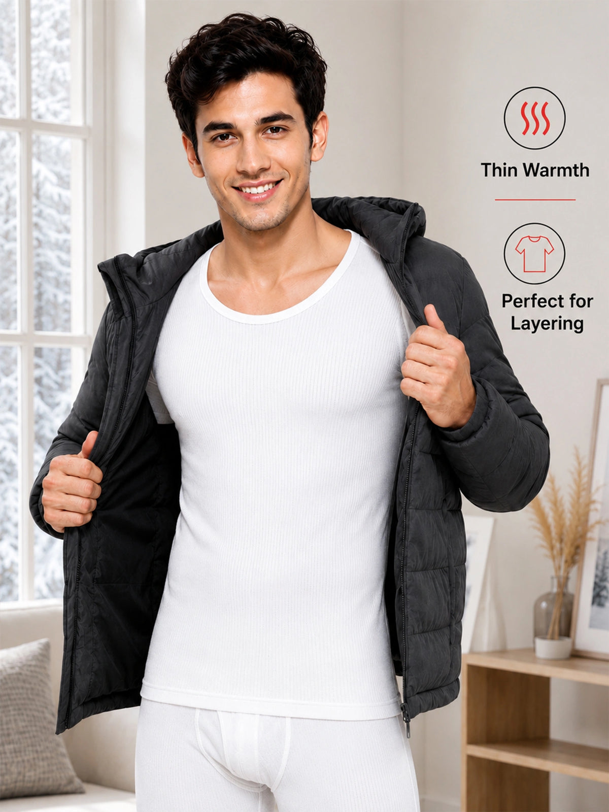 Men Round Neck Thermal Top with Full Sleeves for Winter Base Layering, Cold-Weather Comfort and Everyday Innerwear