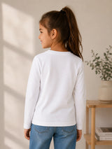 Girls 100% Cotton T-Shirt Round Neck Full Sleeves Regular Fit Casual Wear Top for School, Play and Everyday Outfits