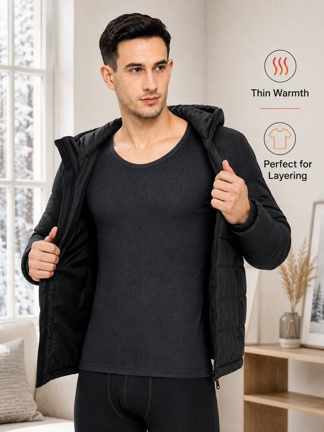 Men Antibacterial Sleeveless Thermal Top with Round Neck and Regular Fit for Winter Base Layering - Pack of 1