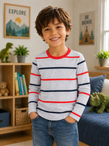 Boys Printed T-Shirt with Round Neck and Full Sleeves for Comfortable Casual Wear and Regular Everyday Use