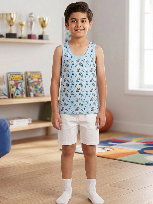 Boys Round Neck Sleeveless Innerwear Vest for Everyday Comfort, Regular Use and Easy Layering - Pack of 3