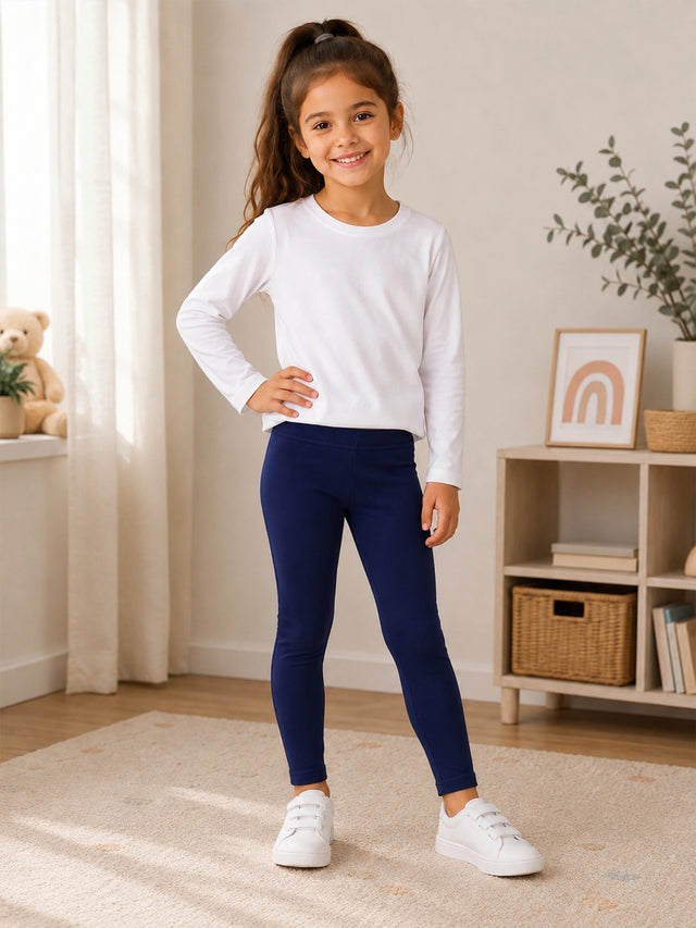 Girls Solid Cotton Leggings with Casual Regular Fit, Comfortable Stretch Feel and Easy Movement - Pack of 2