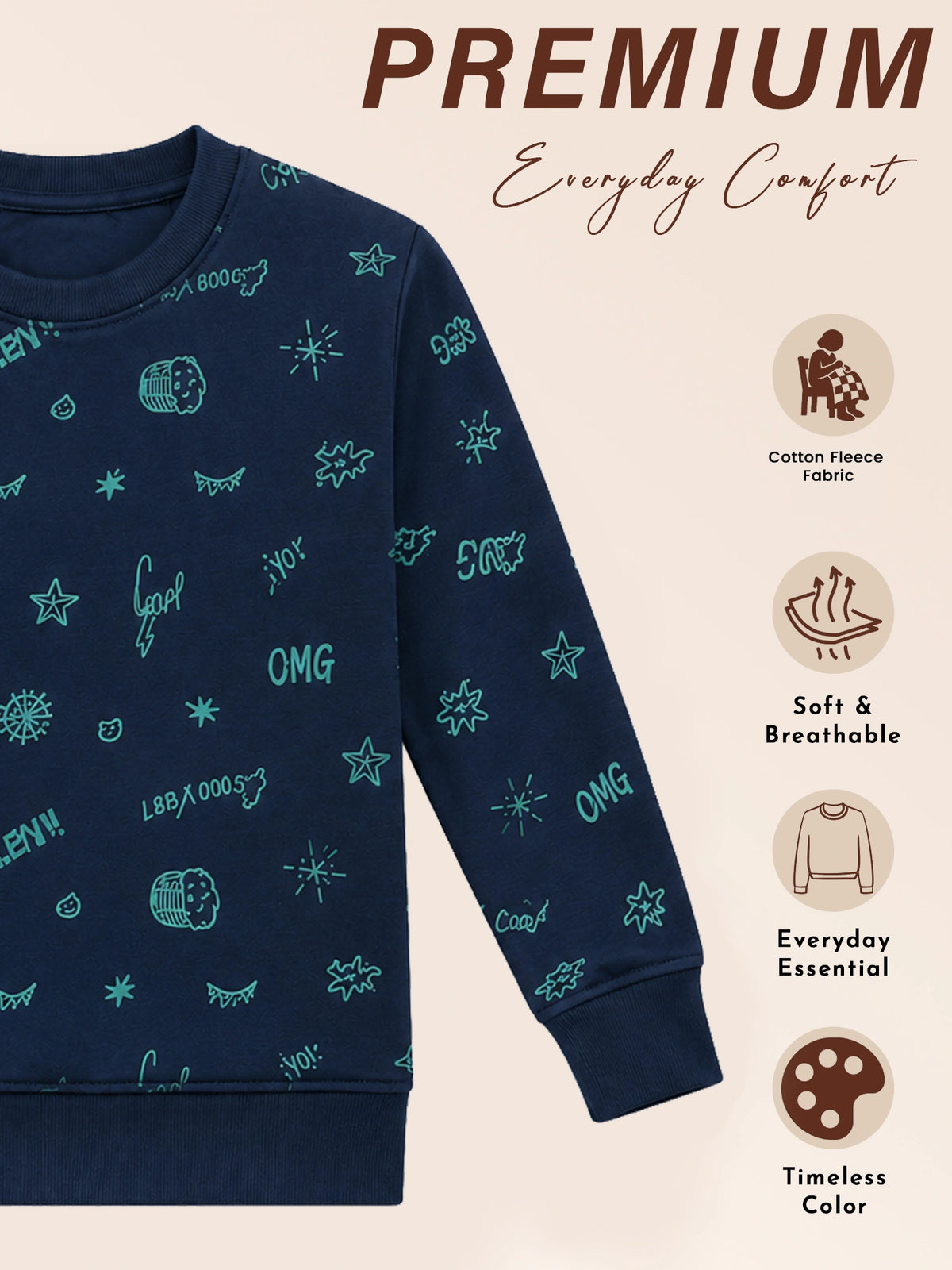 Girls Printed Round Neck Full Sleeve Sweatshirt for Casual Wear, Comfortable Coverage and Winter Wardrobe Use - Pack of 1