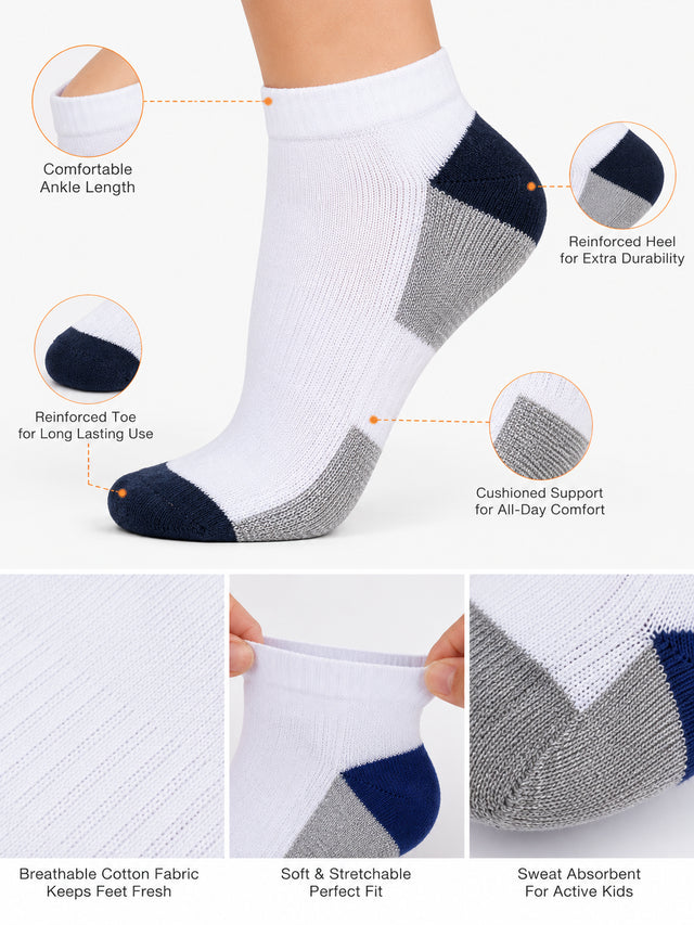 Boys Ankle Length Cotton Socks with Soft Stretchable Comfort, Moisture Wicking and Antibacterial Finish - Pack of 4