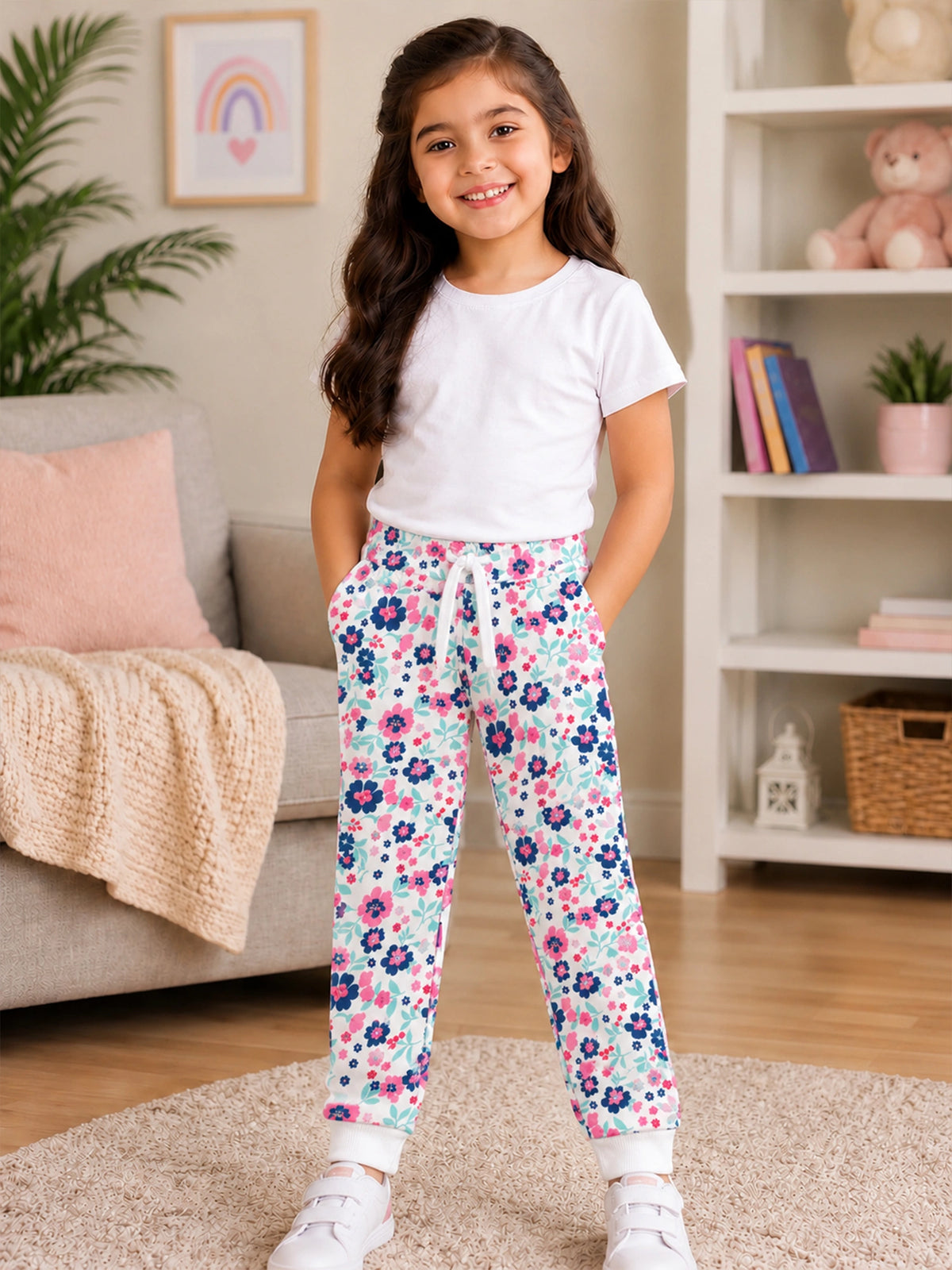 Girls French Terry Printed Track Pant with Regular Fit for Casual Wear, Lounge Comfort and Regular Use