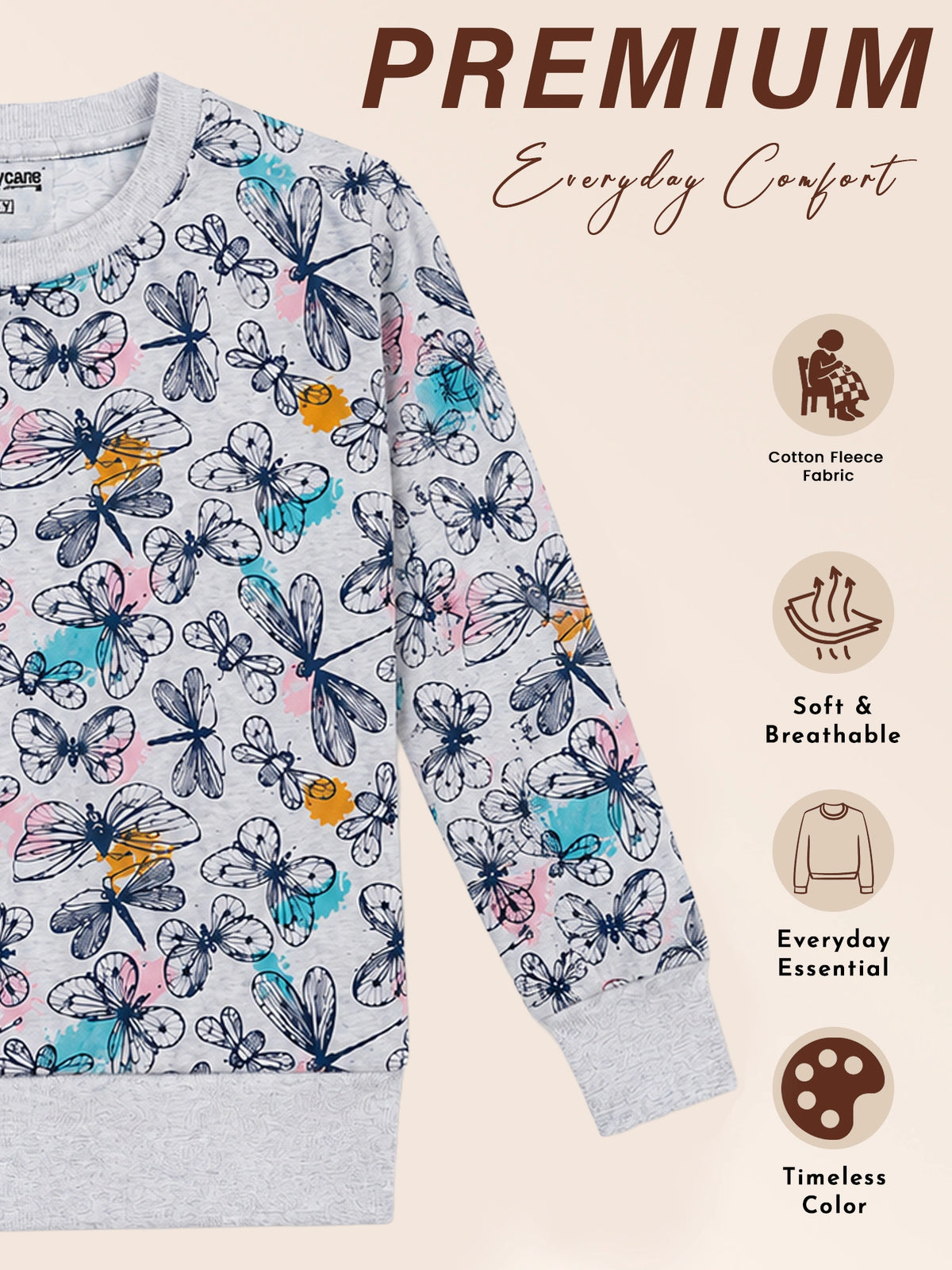 Girls Printed Round Neck Full Sleeve Sweatshirt for Casual Wear, Comfortable Coverage and Winter Wardrobe Use - Pack of 1