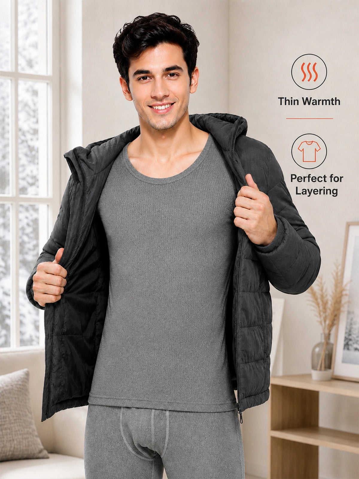 Men Round Neck Thermal Top with Full Sleeves for Winter Base Layering, Cold-Weather Comfort and Everyday Innerwear