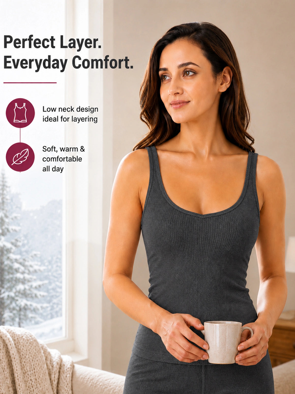 Women Sleeveless Thermal Top with Round Neck Design for Winter Base Layering, Cold-Weather Comfort and Everyday Innerwear - Pack of 1