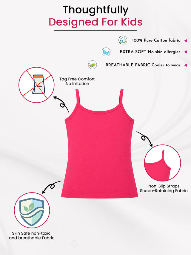 Girls Cotton Camisole Sleeveless Camisole for Everyday Innerwear Comfort and Easy Layering - Pack of 2