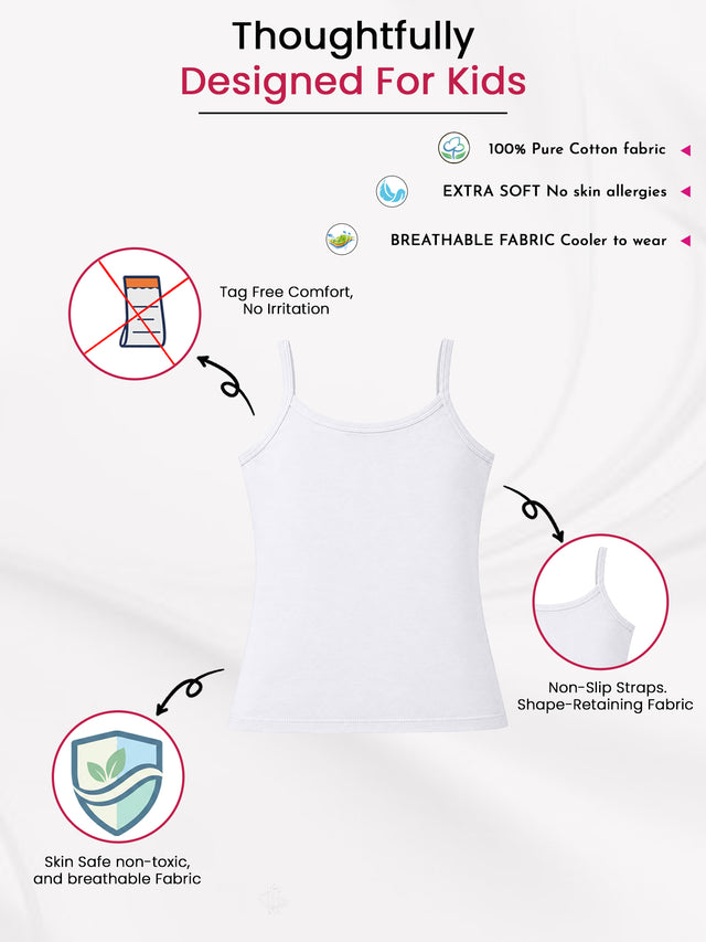 Girls Cotton Camisole Sleeveless Camisole for Everyday Innerwear Comfort and Easy Layering - Pack of 2