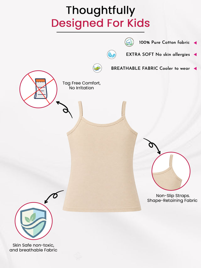 Girls Cotton Camisole Sleeveless Camisole for Everyday Innerwear Comfort and Easy Layering - Pack of 2