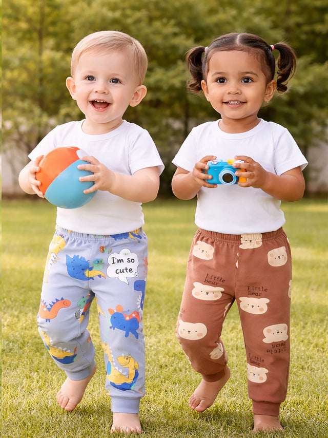 Baby Boys Self Design Pyjama with Inner Elastic for Regular Wear, Easy Movement and Comfort - Pack of 2