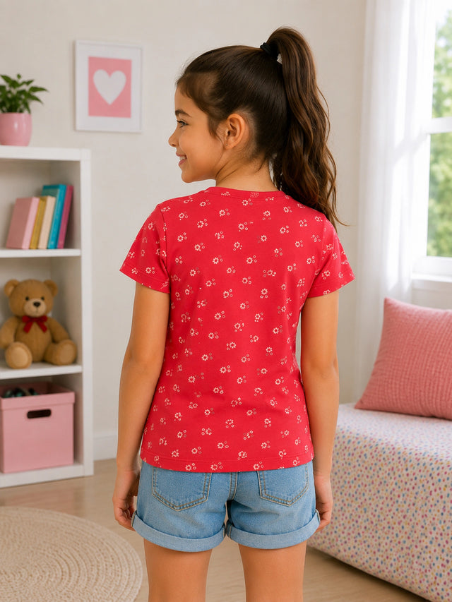 Girls 100% Cotton T-Shirt Round Neck Half Sleeves Pack of 2