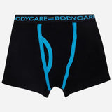 Black kids boxer brief with blue trim and elastic waistband, comfortable innerwear
