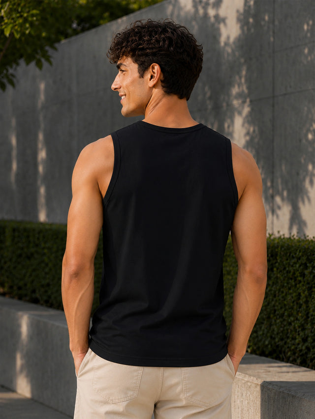 Men Cotton Printed Sleeveless T-Shirt with Round Neck, Tank Top Styling and Regular Fit for Casual Wear Comfort