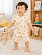 Baby 100% Cotton Spandex Front Open Half Sleeves Short Suit for Everyday Comfort, Easy Dressing and Regular Wear