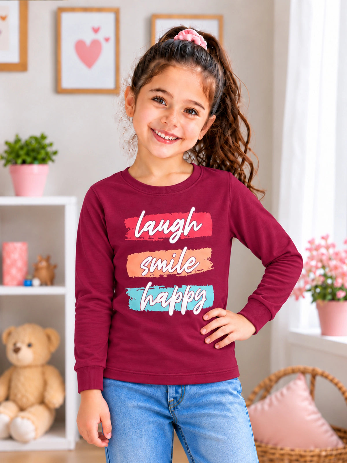 Girls Round Neck Full Sleeve T-Shirt for Casual Wear, Comfortable Coverage and Regular Wardrobe Use - Pack of 1