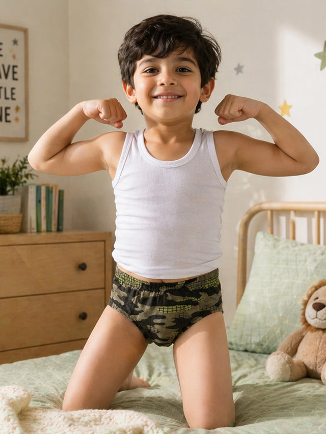 Boys 100% Cotton Brief with Inner Elastic for Everyday Innerwear Comfort and Regular Use - Pack of 3
