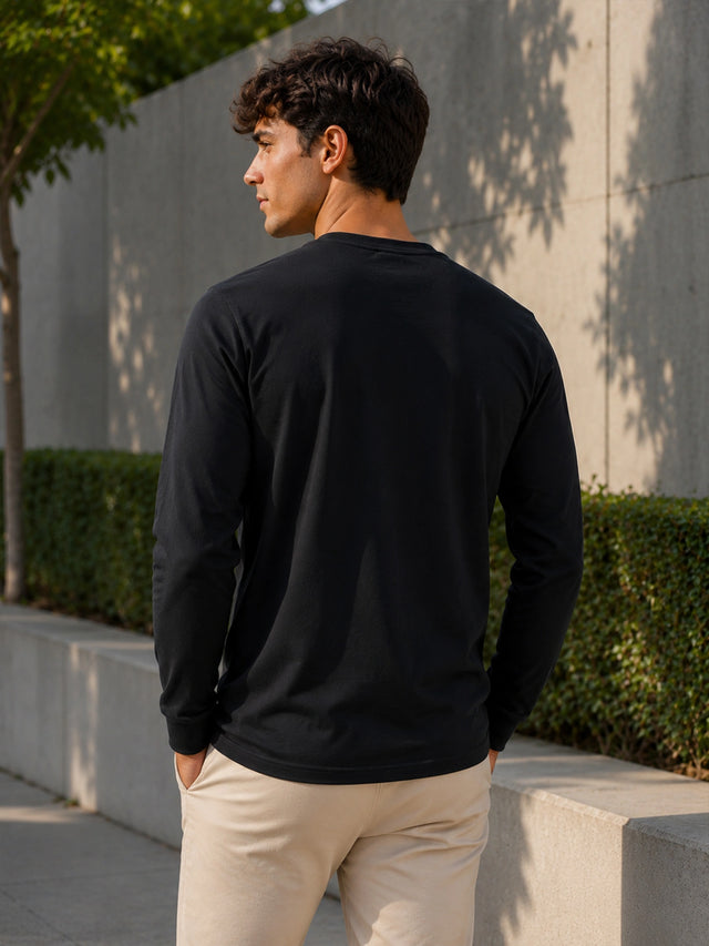 Men Rich Cotton T-Shirt Round Neck Full Sleeves with Regular Fit Styling for Casual Wear and Wardrobe Essentials