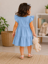 Girls Round Neck Half Sleeve Frock with Soft Cotton Fabric and Floral Embroidery for Parties and Special Occasions