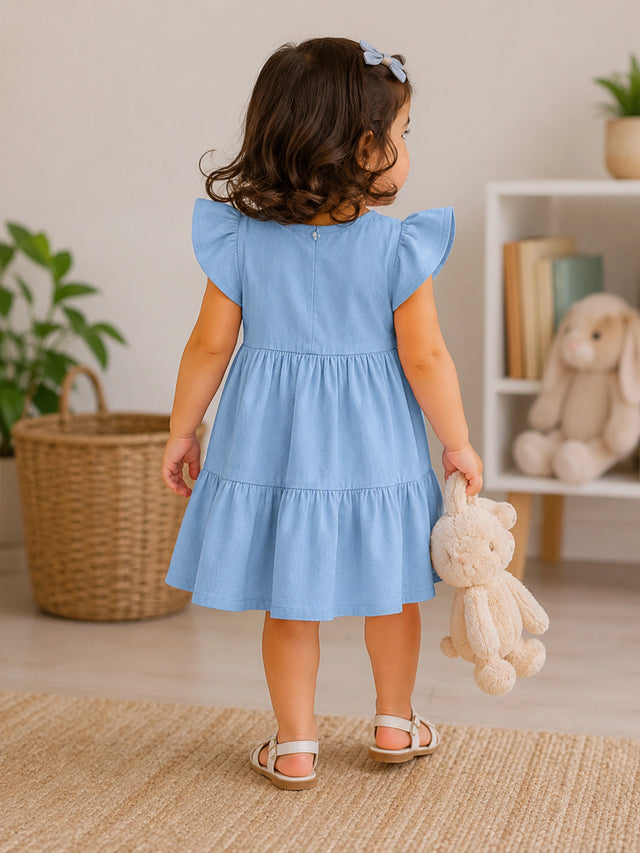 Girls Round Neck Half Sleeve Frock with Soft Cotton Fabric and Floral Embroidery for Parties and Special Occasions