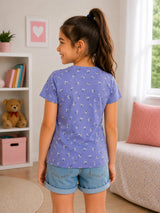 Girls Cotton Printed T-Shirt Round Neck Half Sleeves Casual Wear Top for School, Play and Everyday Outfits