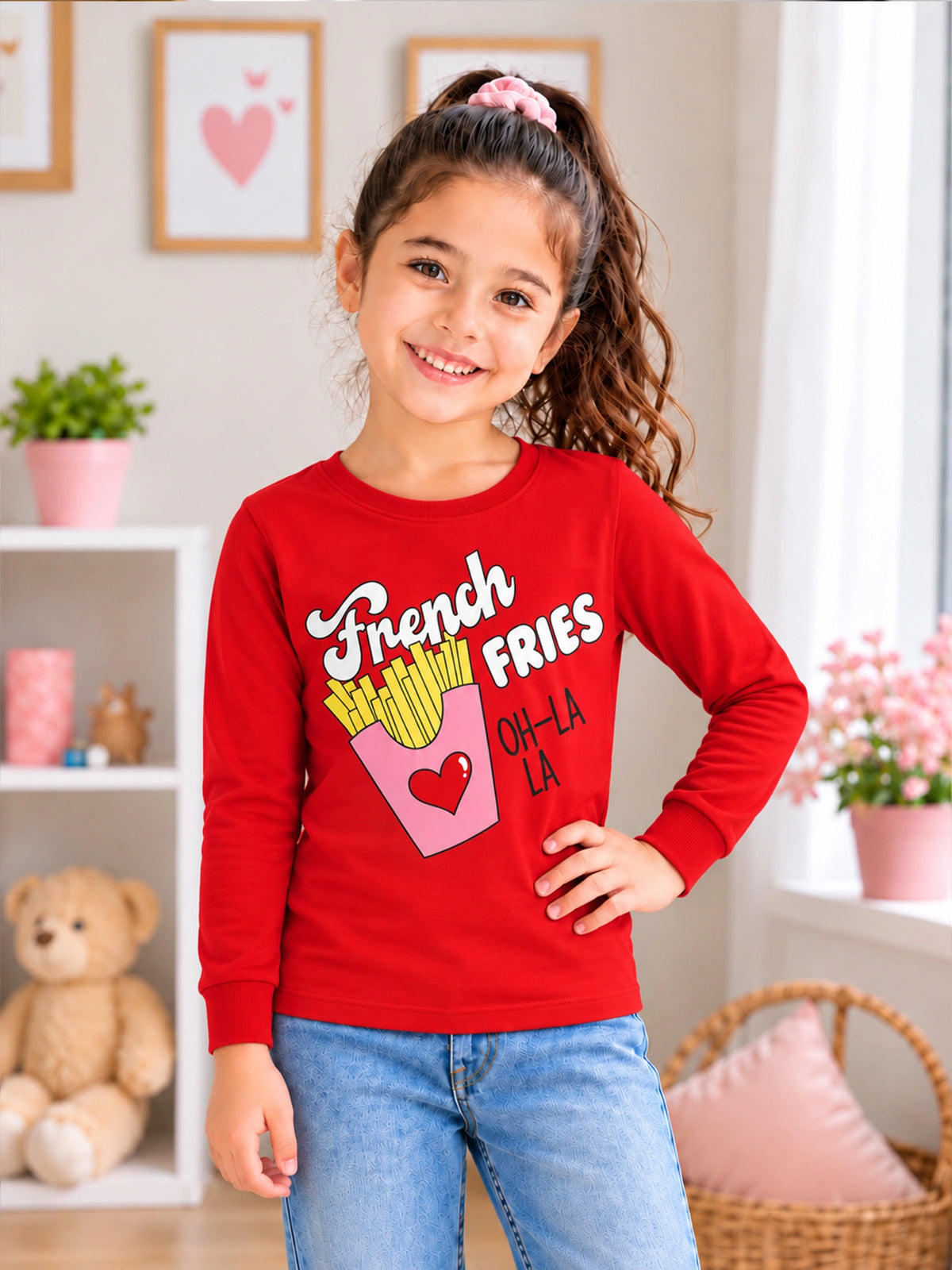 Girls Printed Round Neck Full Sleeve T-Shirt for Casual Wear, Comfortable Coverage and Regular Wardrobe Use - Pack of 1