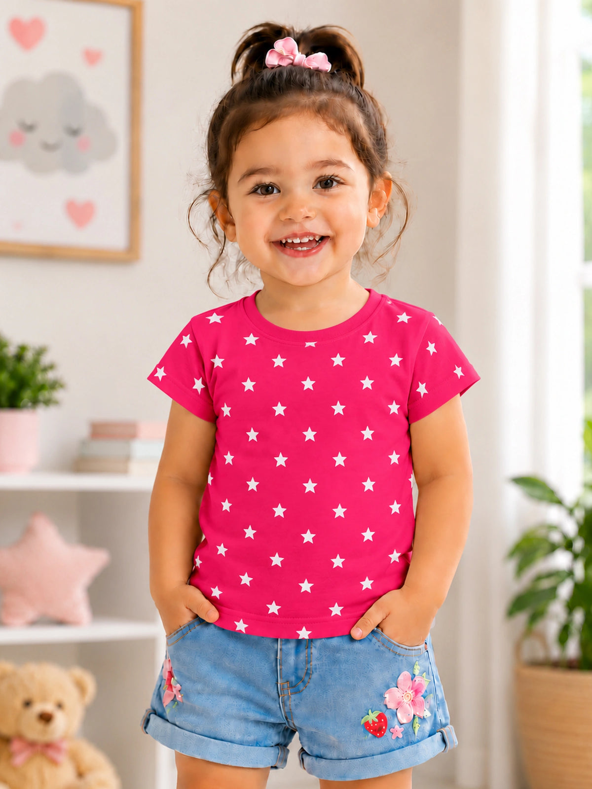 Baby Girls Cotton Round Neck Half Sleeve T-Shirt for Comfortable Casual Dressing and Regular Everyday Use - Pack of 1