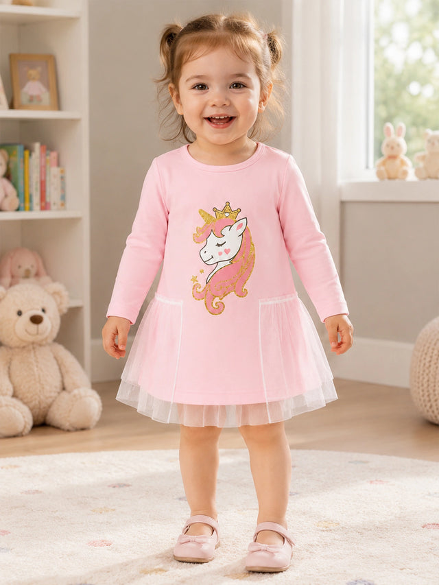Baby Girls Interlock Cotton Frock with Soft Breathable Fabric and Regular Fit for Casual Wear and Everyday Comfort