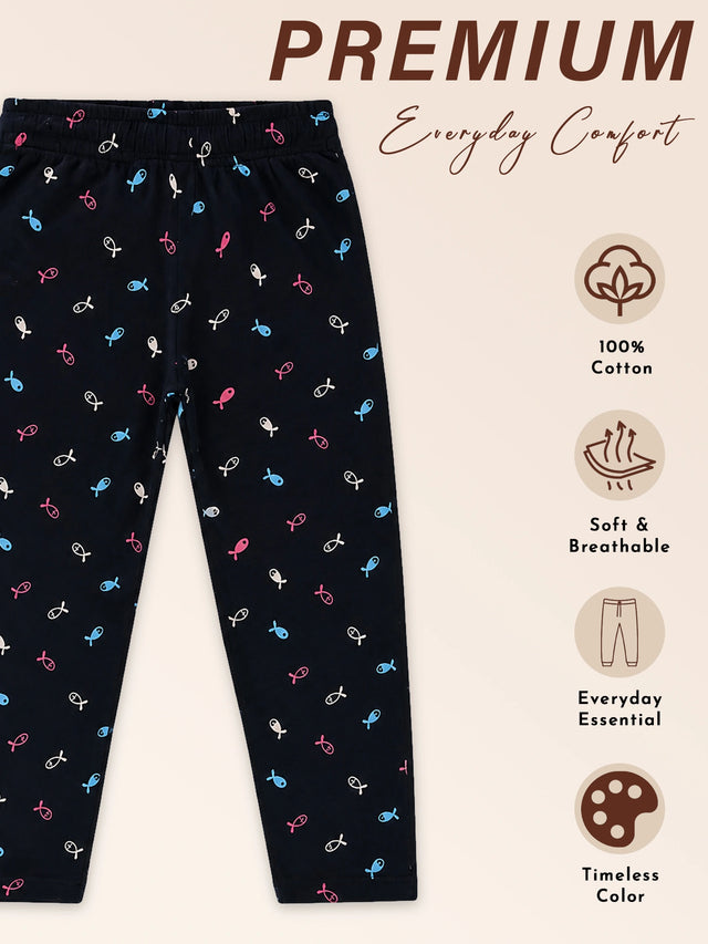 Girls 100% Cotton Printed Track Pant with Side Pockets and Regular Fit Jogger Styling for Comfortable Kids Activewear
