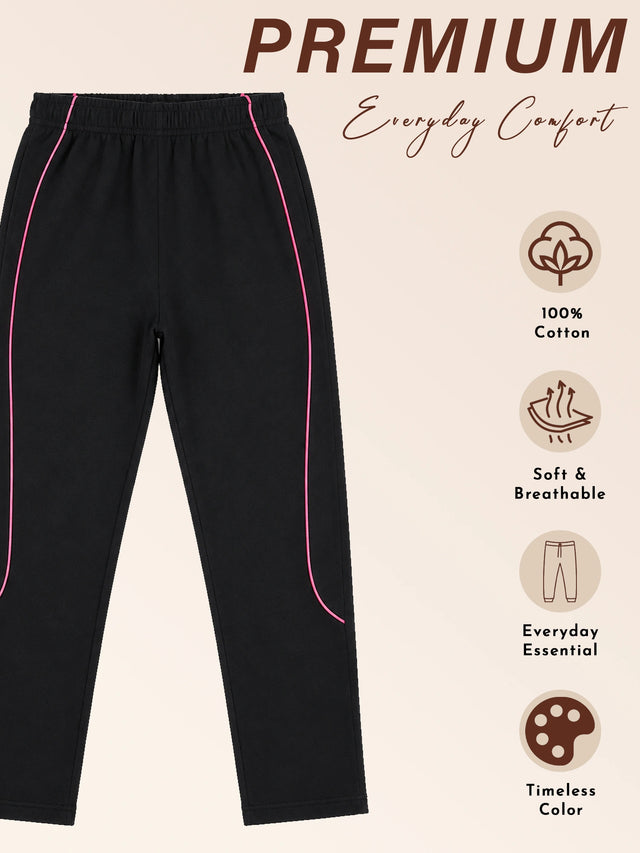 Girls 100% Cotton Solid Track Pant with Side Pockets and Regular Fit Jogger Styling for Comfortable Kids Activewear