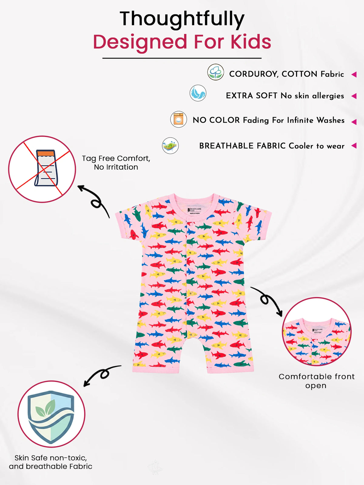 Unisex Baby 100% Cotton Half Sleeve Romper with Onesie Styling and Comfortable Baby Sleepwear Use for Regular Babywear