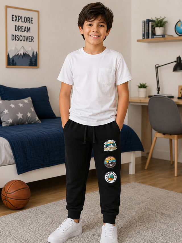 Boys French Terry Track Pant with Printed Regular Fit for Sports, Casual Wear, Lounge Comfort and Easy Movement