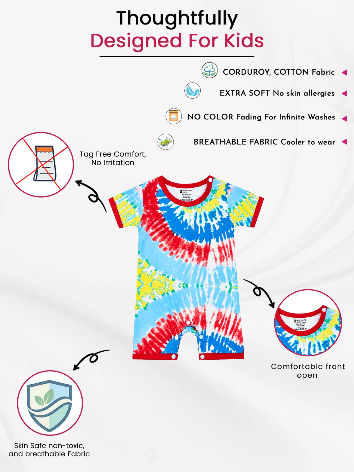 Baby Boys 100% Cotton Half Sleeve Romper with Round Neck Design for Baby Dress and Sleepsuit Comfort