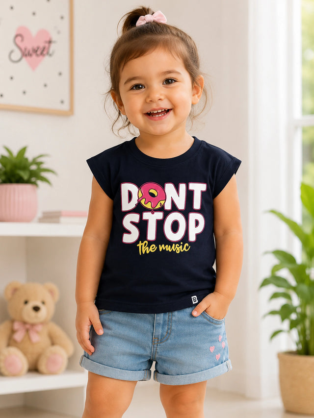Baby Girls Round Neck Half Sleeve T-Shirt for Casual Wear, Easy Movement, Everyday Comfort and Regular Wardrobe Use