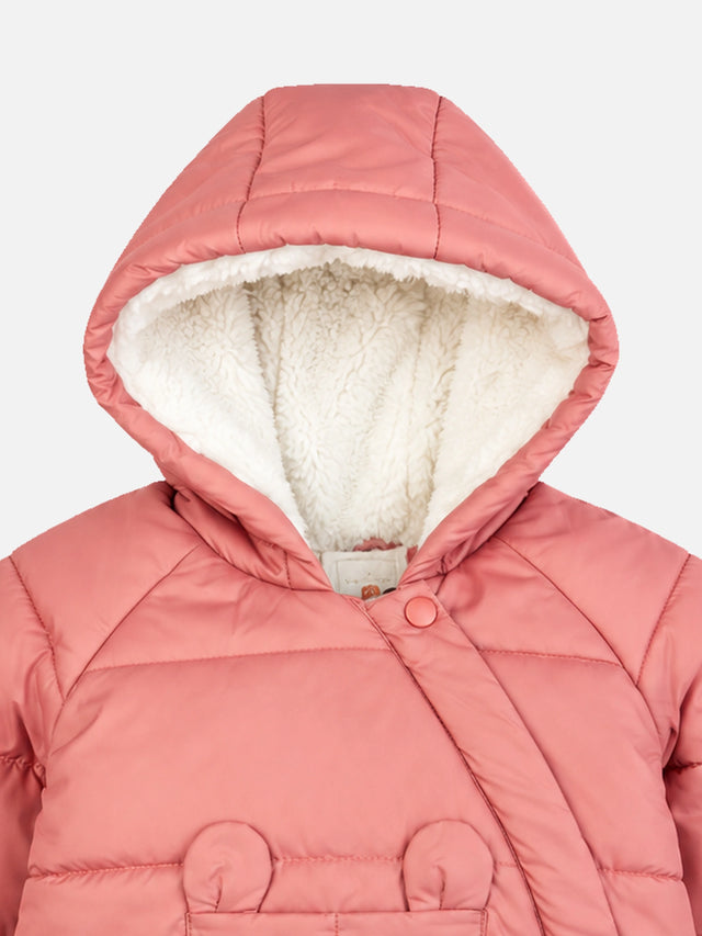 Baby Girls Polyester Quilted Hooded Winter Jacket with Full Sleeves and Comfortable Regular Outerwear Styling