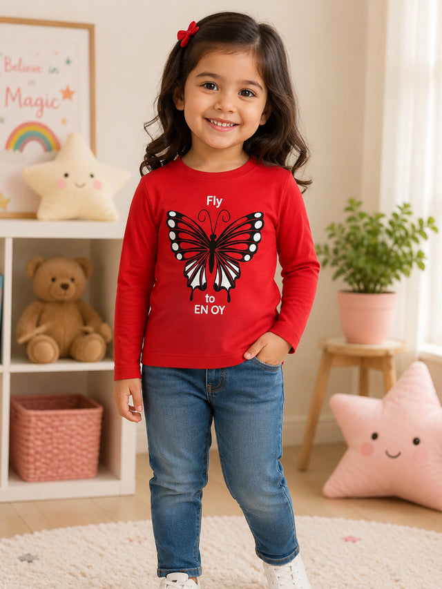 Baby Girls Solid T-Shirt Round Neck Full Sleeves Casual Wear Top for Playtime, Travel and Everyday Outfits - Pack of 1