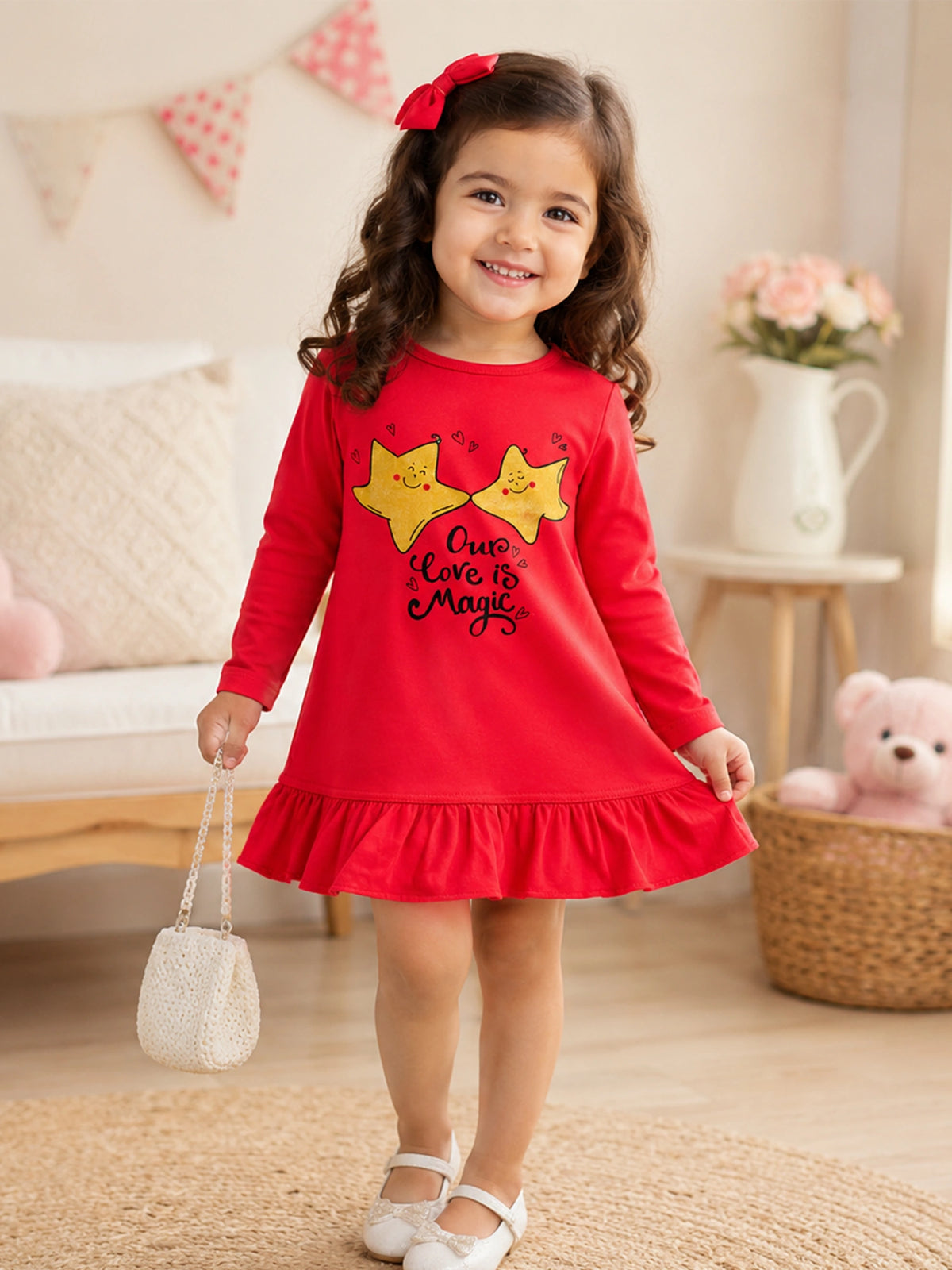 Baby Girls 100% Cotton Full Sleeve Frock with Breathable Fabric, Skin Friendly Regular Fit and Comfortable Wear - Pack of 1