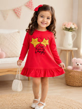 Baby Girls 100% Cotton Full Sleeve Frock with Breathable Fabric, Skin Friendly Regular Fit and Comfortable Wear - Pack of 1