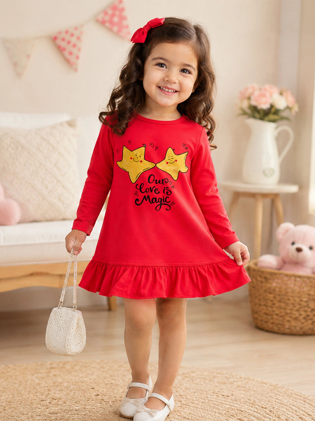 Baby Girls 100% Cotton Full Sleeve Frock with Breathable Fabric, Skin Friendly Regular Fit and Comfortable Wear - Pack of 1