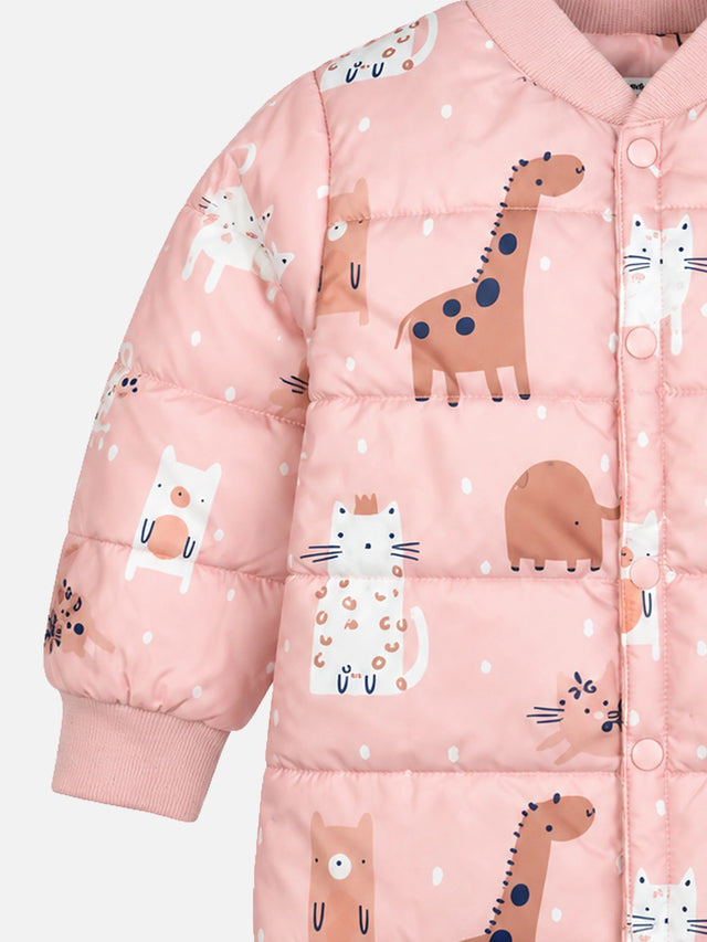 Baby Girls Polyester Quilted V-Neck Winter Jacket with Full Sleeves and Comfortable Outerwear Styling