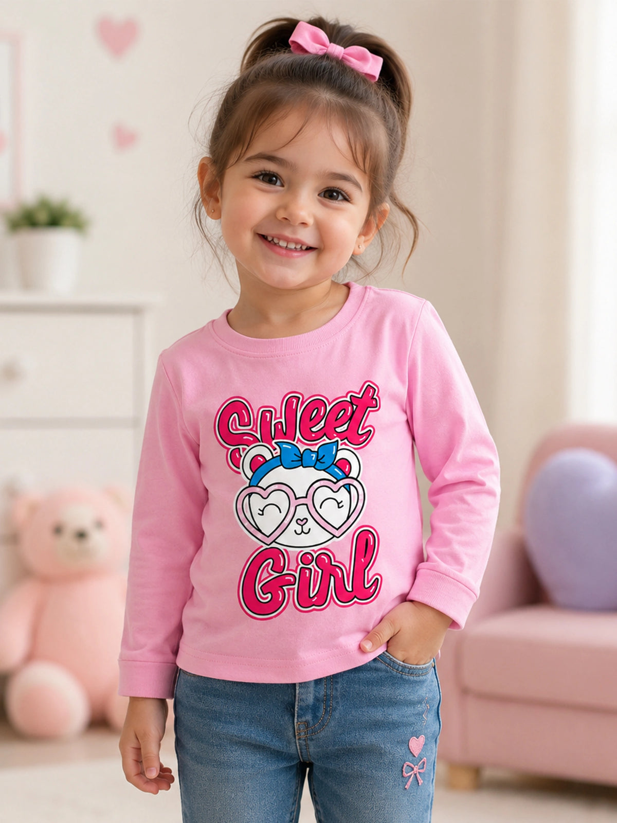 Baby Girls Solid T-Shirt Round Neck Full Sleeves Casual Wear Top for Playtime, Travel and Everyday Outfits - Pack of 1