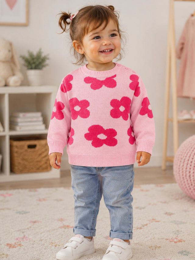 Girls Soft Cotton Blend Sweater for Winter Wear, Warm Comfort, Casual Outfits and Regular Wardrobe Use