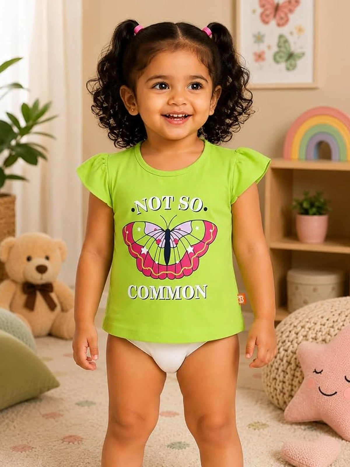Baby Girls Round Neck Half Sleeve T-Shirt for Casual Dressing, Easy Movement and Regular Wardrobe Use - Pack of 1
