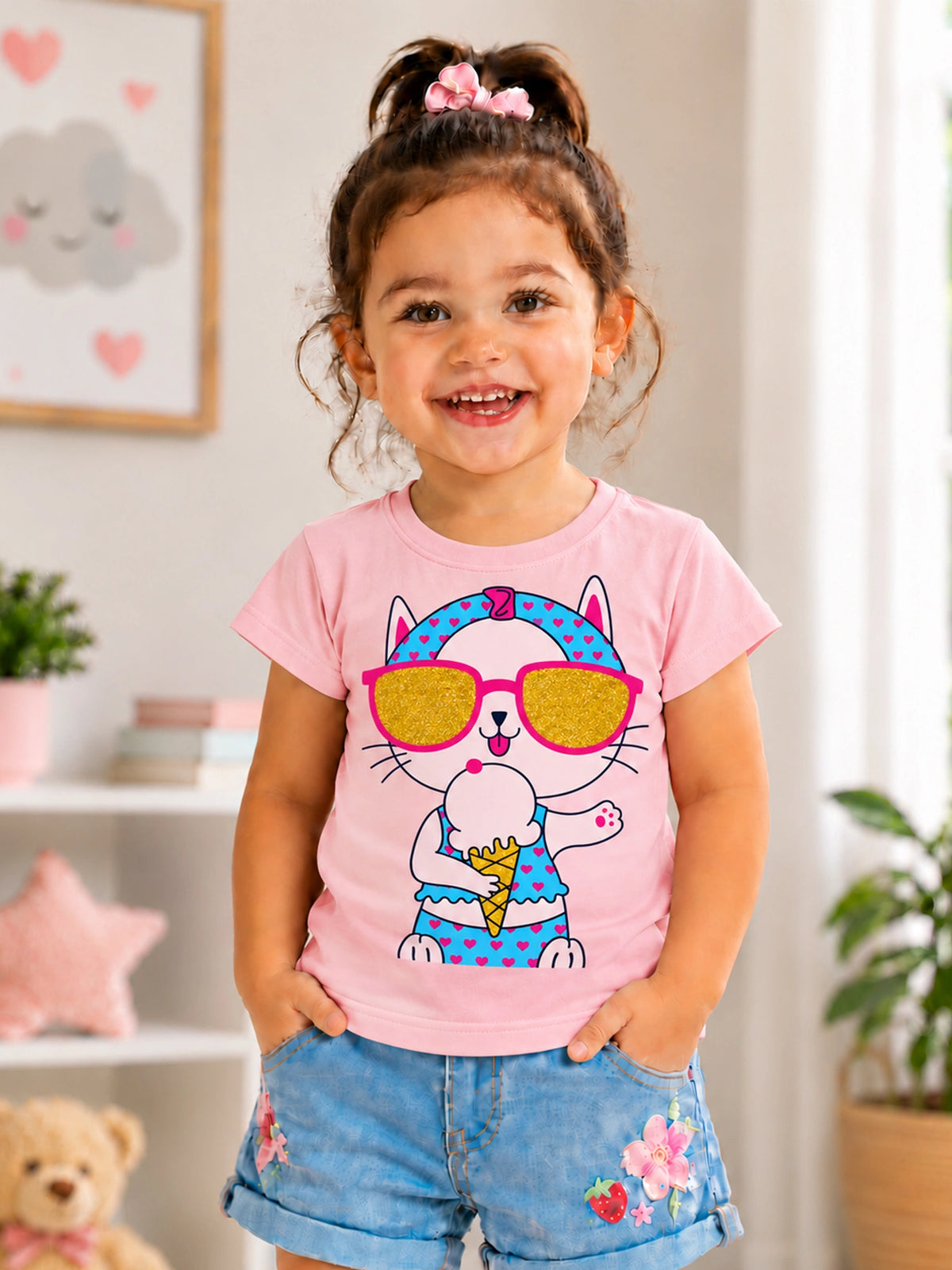 Baby Girls 100% Cotton Round Neck Half Sleeves T-Shirt with Soft Everyday Comfort and Casual Wear Styling