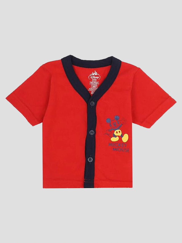 Baby Boys Mickey & Friends Innerwear Vest Front Open Half Sleeves for Easy Dressing and Everyday Comfort - Pack of 3