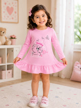 Baby Girls 100% Cotton Full Sleeve Frock with Breathable Fabric, Skin Friendly Regular Fit and Comfortable Wear - Pack of 1