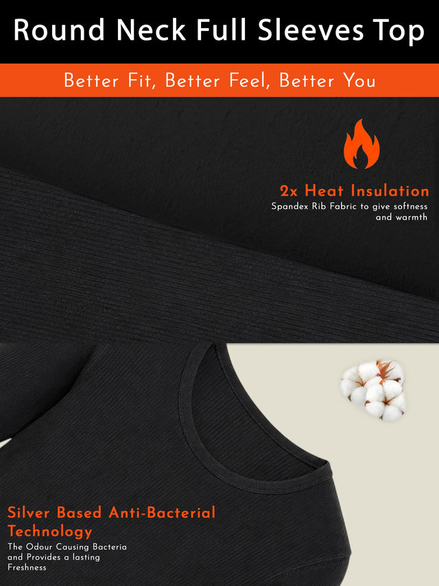 Men Thermal Top with Round Neck and Full Sleeves for Winter Wear, Warm Base Layer Comfort and Regular Use