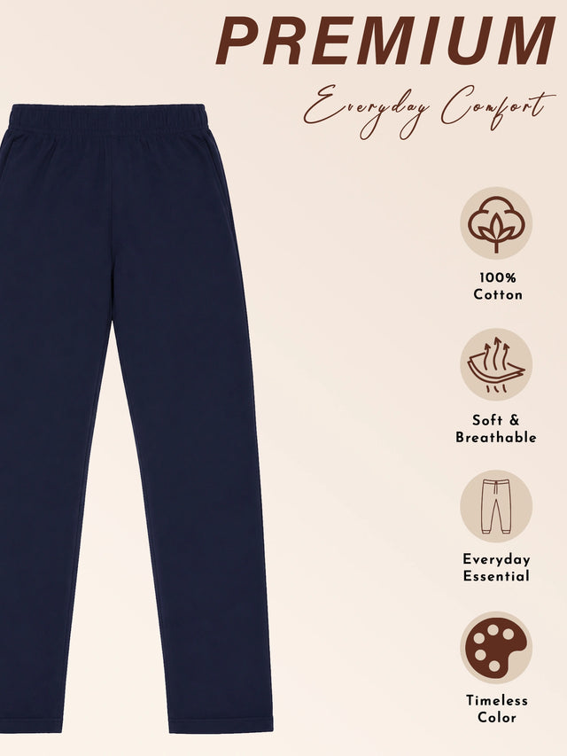 Girls 100% Cotton Solid Track Pant with Side Pockets and Regular Fit Jogger Styling for Comfortable Kids Activewear