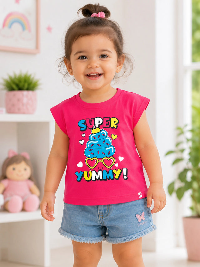 Baby Girls Round Neck Half Sleeve T-Shirt for Casual Wear, Easy Movement, Everyday Comfort and Regular Wardrobe Use
